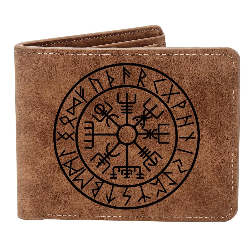 THTCSQ Vikings Gift,Leather Wallet for Men, Engraved Personalized Leather Wallet,Nordic Norse Amulet wallet,Warrior wallet Norse Gods Gifts (Vikings)