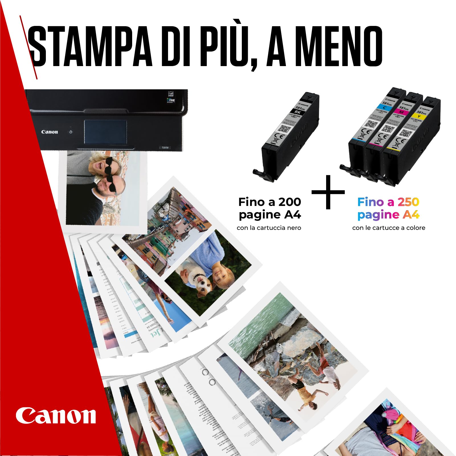 Canon CLI-581 XXL C M Y BK Confezione da 4 Cartucce d'inchiostro capacità XXL (Nero XXL Ciano XXL Magenta XXL Giallo XXL) Originale, Cartone Riciclabile 2024