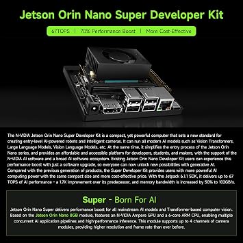 مجموعة تطوير الذكاء الاصطناعي الفائق Jetson Orin Nano من Waveshare للأنظمة المضمنة والحافة، مع وحدة Jetson Orin Nano بسعة ذاكرة 8 جيجابايت، وحزمة مع هيكل من سبائك الألومنيوم وبطاقة NIC لاسلكية AC8265