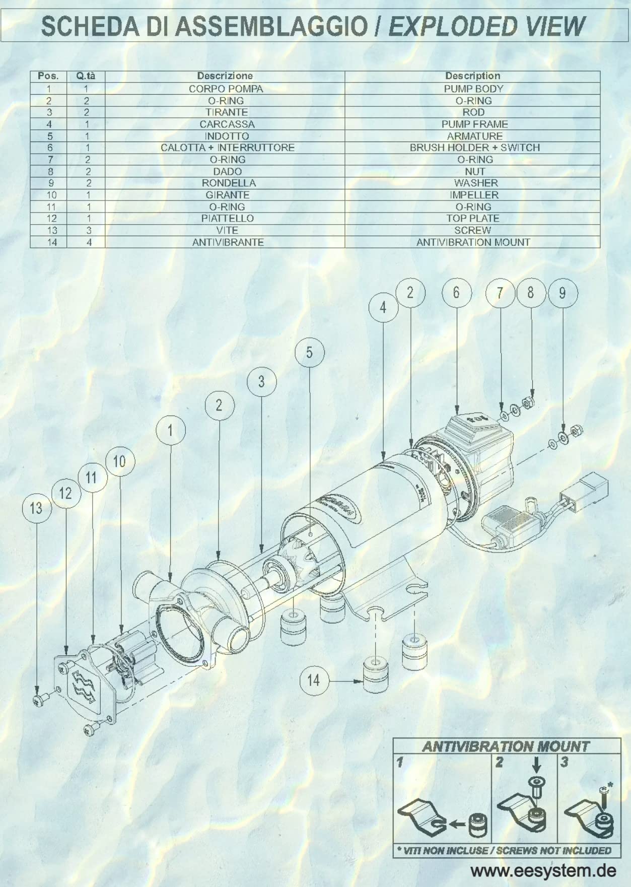 Marco Pompe de bateau réversible 12 V UP1-JR pour le remplissage et le vider