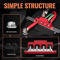 Vista 5 de Joinfworld Barra de autobús 12V 250A Bloque de distribución de energía 4 x 3/8 "Studs Barra de autobús marina Bloque de terminales de barra