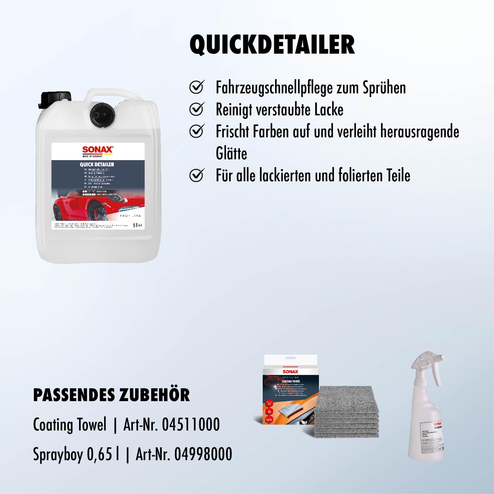 SONAX QuickDetailer (5 Liter) | Fahrzeugschnellpflege zum Sprühen, frischt Farben auf und verleiht herausragende Glätte