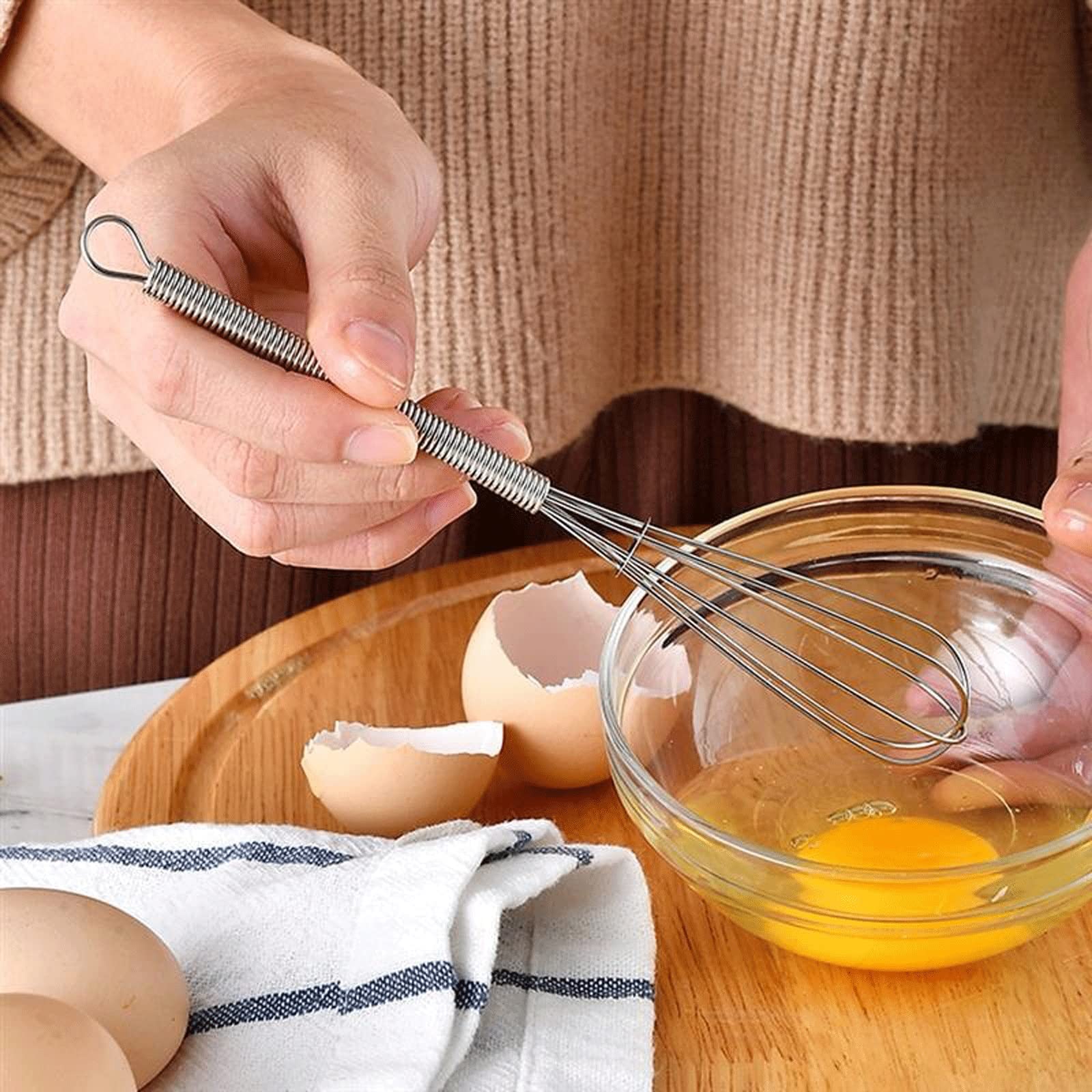 Ręczna trzepaczka do jajek ze stali nierdzewnej - Mini trzepaczka do pieczenia, mieszania i mieszania - Druciana trzepaczka do śmietanki - Gadżet kuchenny ułatwiający pieczenie - Ręczna