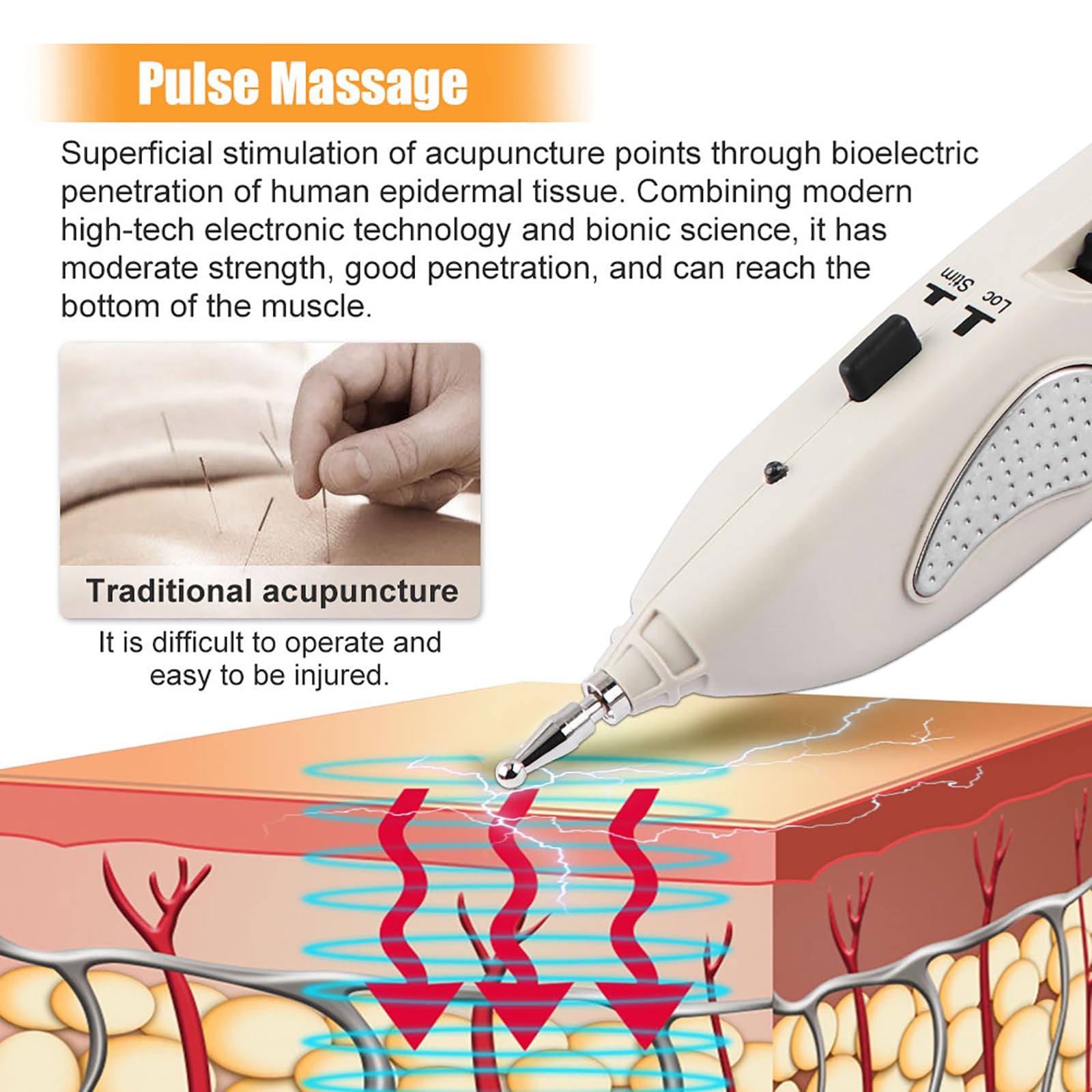 Akupunkturstift, Elektronische Akupunktur-Massage-Schmerztherapie, Elektrischer Akupunktur-Meridianstift, Akupunkturpunkte Automatisch Erkennen, 10 Intensitätsstufen