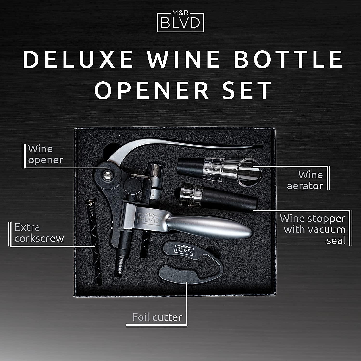 Wine Bottle Opener Set by M&R Blvd. Professional Grade, Deluxe