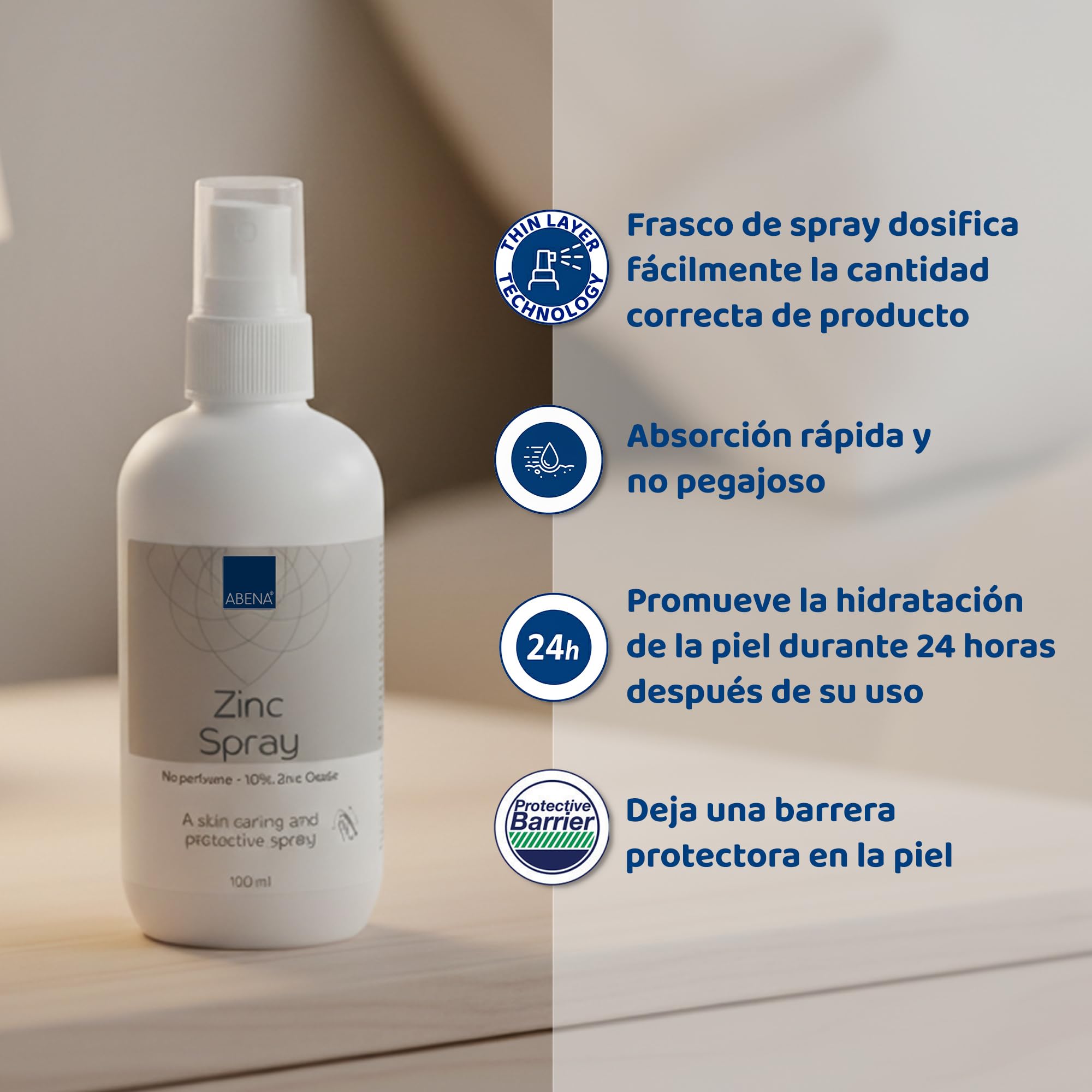 Abena Zinkspray - 100 ml - ohne Farbstoff und Parfüm, 10% Zinkoxid