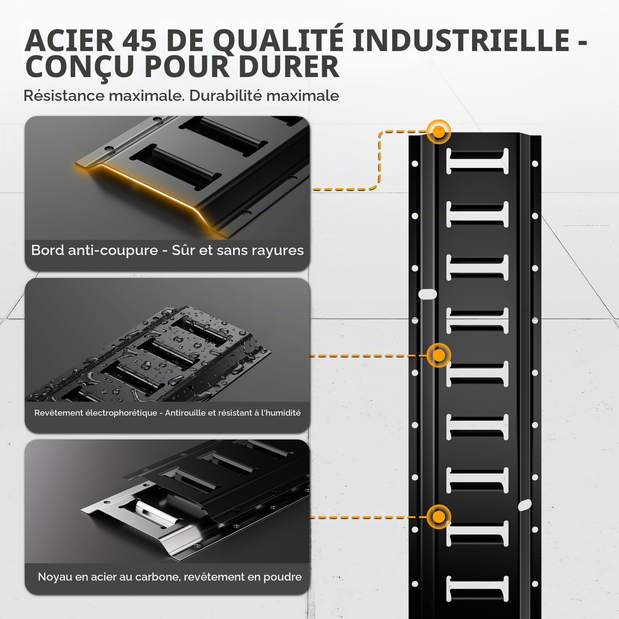 Kit Rail d'Arrimage E-Track 20 Pièces, 5 Rails de 1,52 m | Capacité Max. 998 kg, Anneaux en D, Anneaux en O Renforcés, Sangles à Cliquet, Pour Fourgon, Remorque, Utilitaire