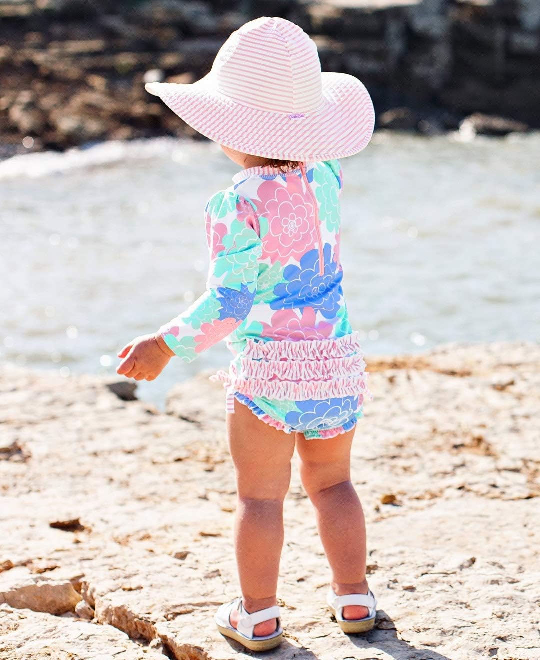 RuffleButts® Baby/Toddler Girls UPF 50+ Sun Protective Wide Brim Swimwear Sun Hat - Image 3
