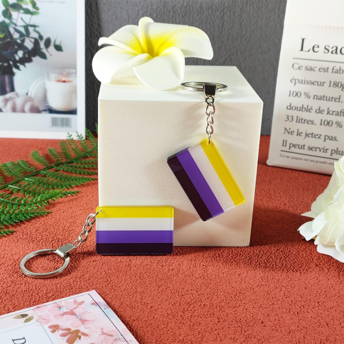 QQSD NonBinary NB Pride Flag Keychain LGBT Key Ring, 2 Pack - Image 5