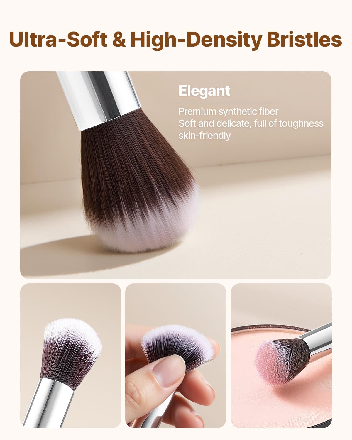 VEVOR 15-Piece Makeup Brush Set for Foundation Blending Eyeshadow Professional Vegan Brushes with Soft Synthetic Bristles - Image 3