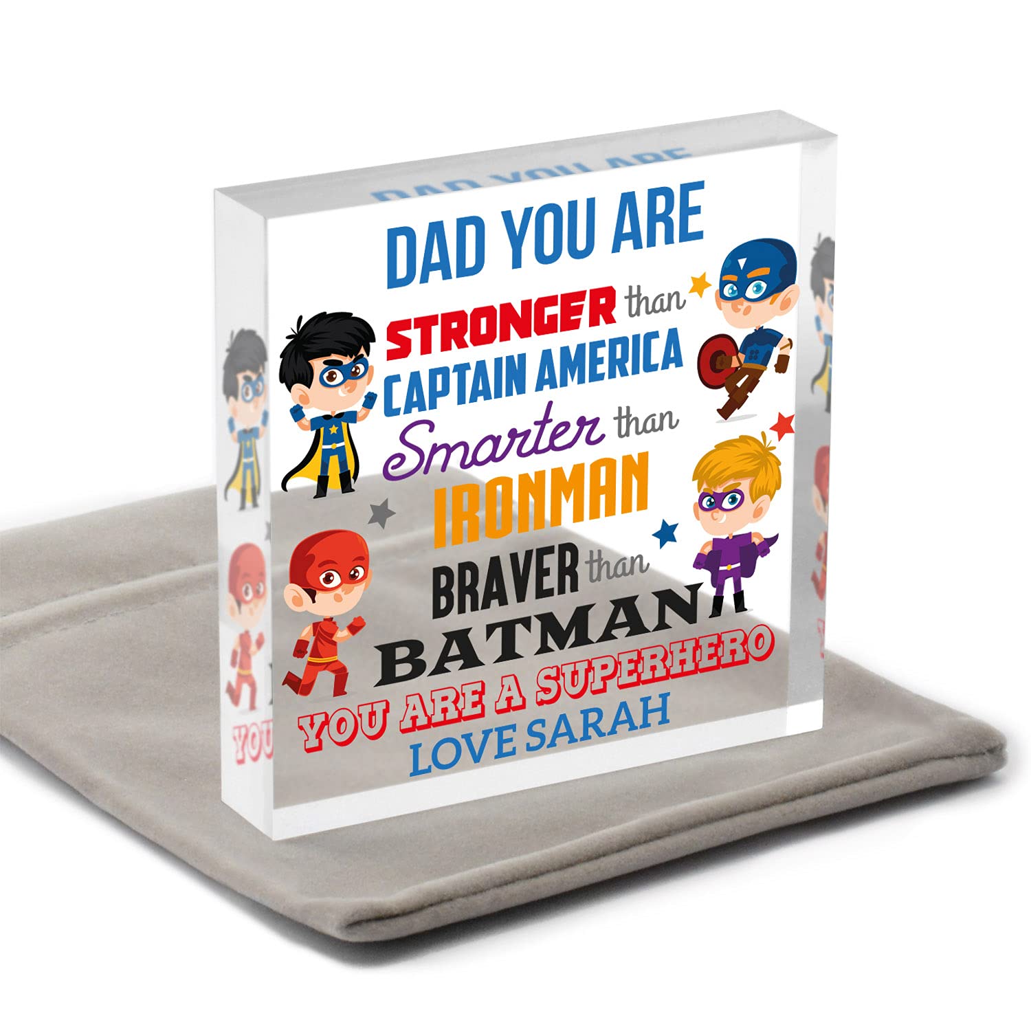 Beecreative Personalised Daddy Hero Gifts - Superhero Gifts For Dad Daddy Grandad Uncle Him Men - Dad Superhero Gifts - Gifts From Son Daughter Child - Daddy Birthday Christmas Gifts - With Grey Bag