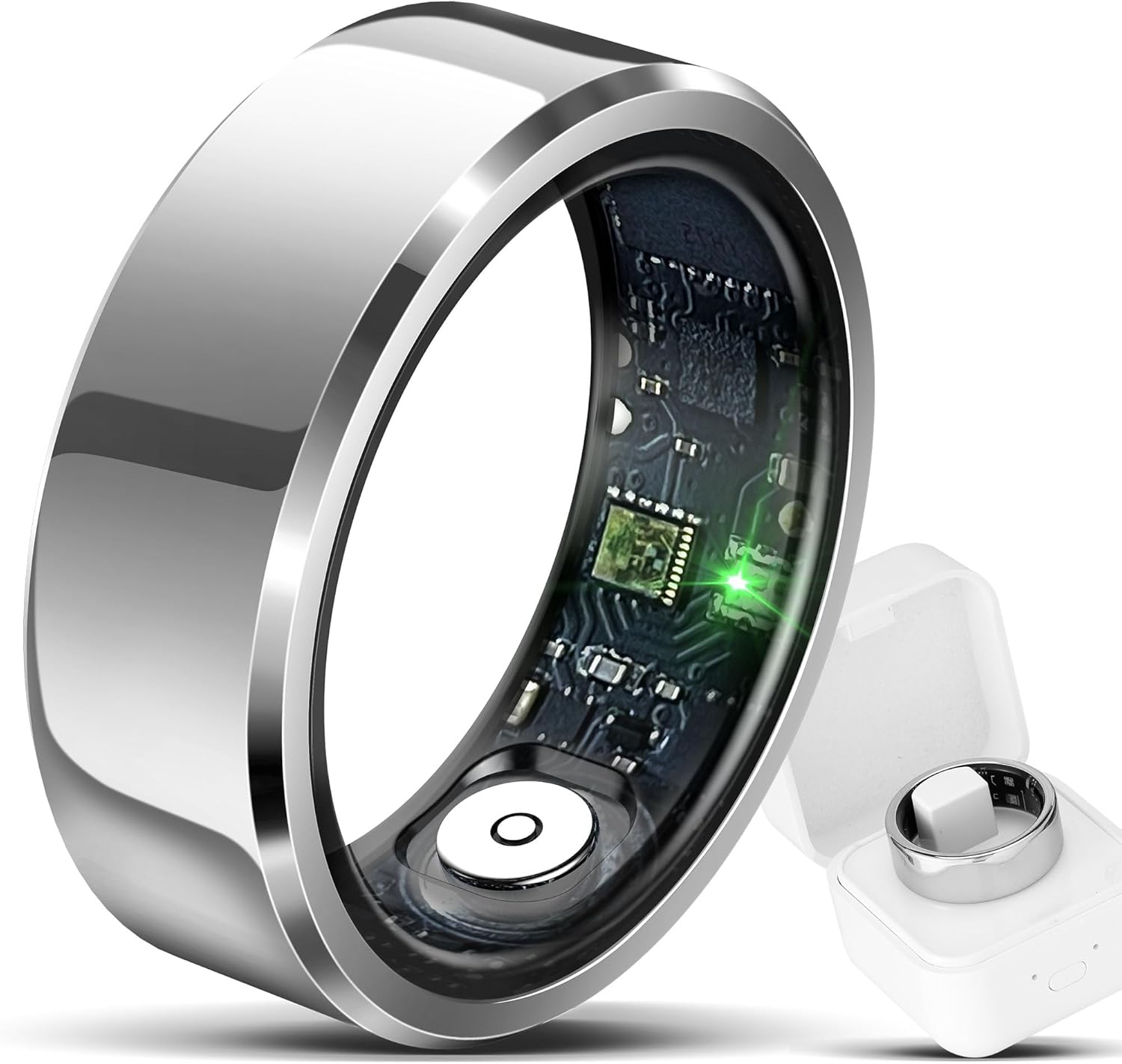 Smart Ring for Men & Women, Fitness Tracker with Sleep/Step/Heart Rate/Calorie Counter, IP68 Waterproof Wearable Ring for iOS Android (Silver, 8)