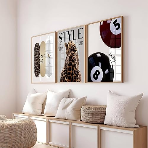 Miniatura 4 de Youillne Impresiones de decoración de pared de guepardo de moda, arte de pared de leopardo estético, póster de lienzo de monopatín de la suerte, 8