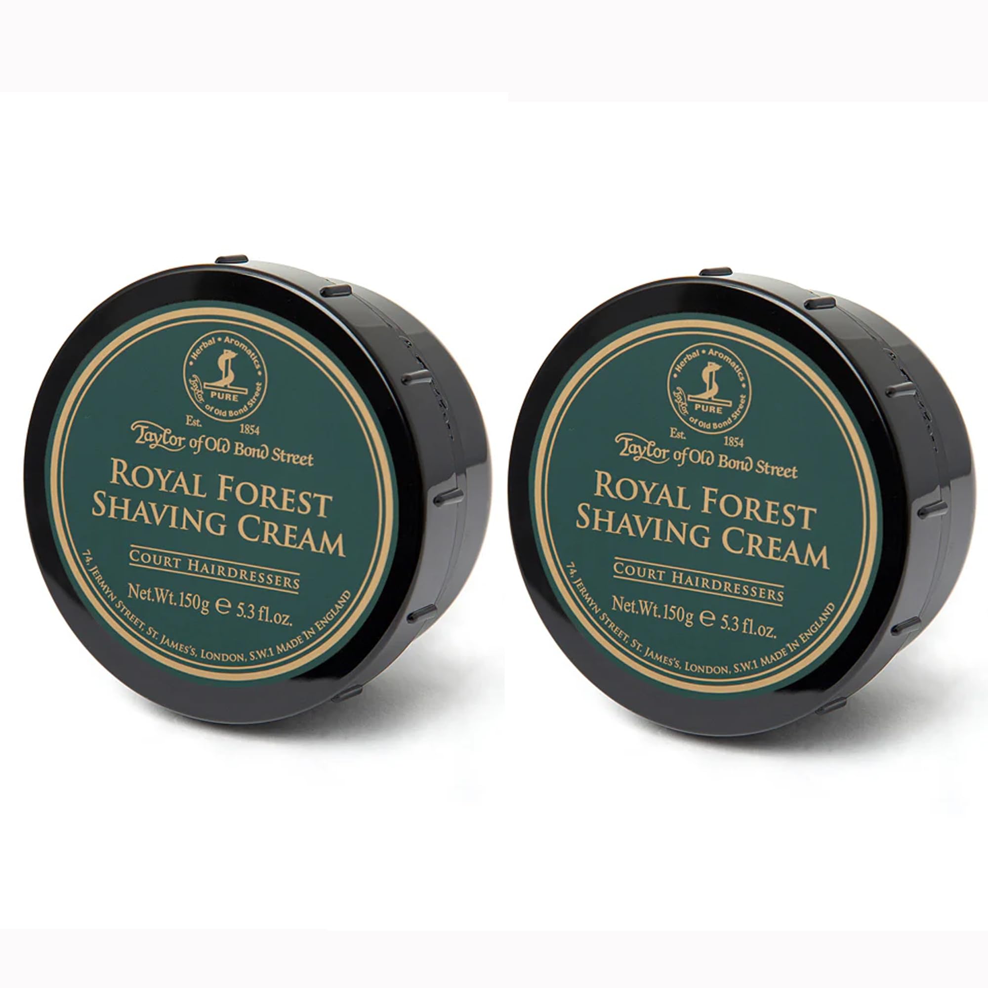 Taylor of Old Bond Street Royal Forest Fragrance Shaving Cream Bowl 150g (2-Pack) – Rich Lather for Traditional Shaving