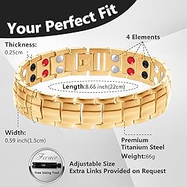 Feraco Mens Magnetic Bracelet Titanium Steel Magnetic Bracelet with Double Row 4 Kinds Magnets (Gold)