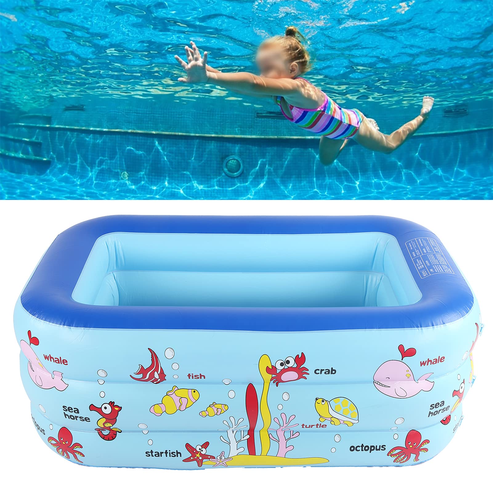 Piscina inflable para niños, piscina inflable para niños, 130 x 85 x 55 cm, piscina de salón familiar, centro de juegos para niños pequeños para interiores y exteriores