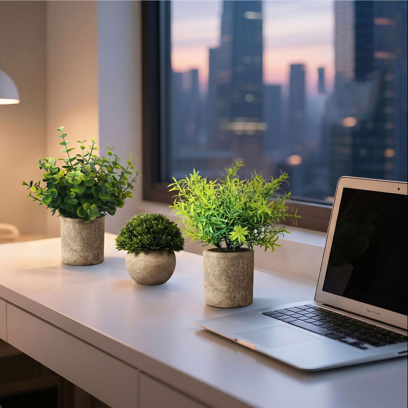 4 Stücke Kunstpflanze Deko: Künstliche Pflanzen mit Grauem Top, Fake Pflanzen Eukalyptus Zur Wohnzimmer | Badezimmer | Schlafzimmer Zimmer Tisch Zuhause