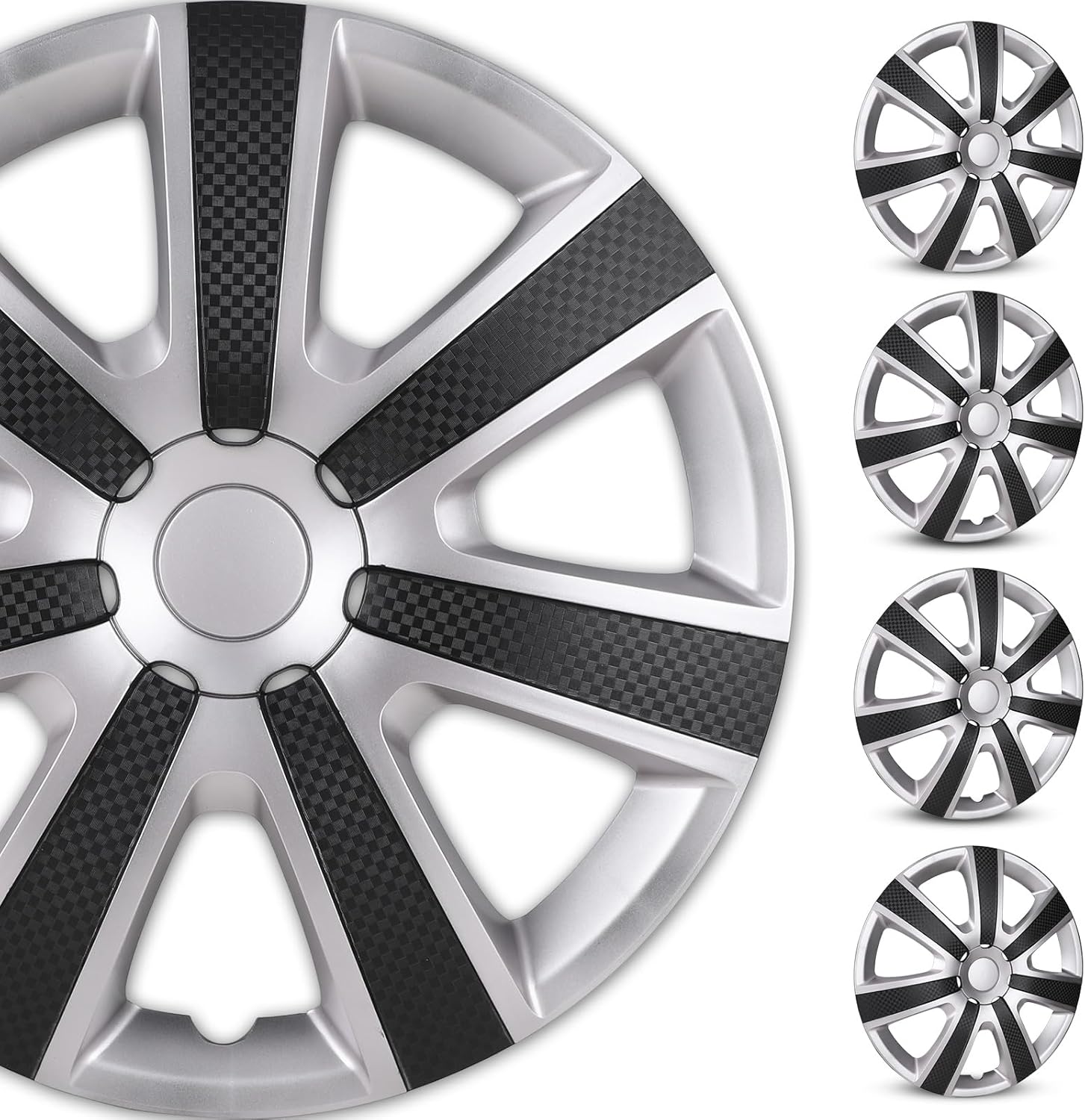 WOLFSTORM 15 Inch Wheel Hubcaps Cover,Snap-on Fashion Shape Replacement Rim Cover Hubcaps,Car SUV Wheel Hub Accessories, 4-Pack(Matte Black Texture)