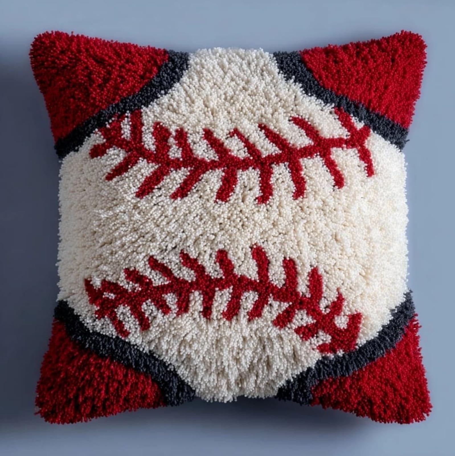 AxiangziK DIY Latch Hook Kits 43x43cm,Baseball Latch Hook Embroidery Kits Cross Stitch Sofa Cushion Cover with Tool fit for Beginner and Adults