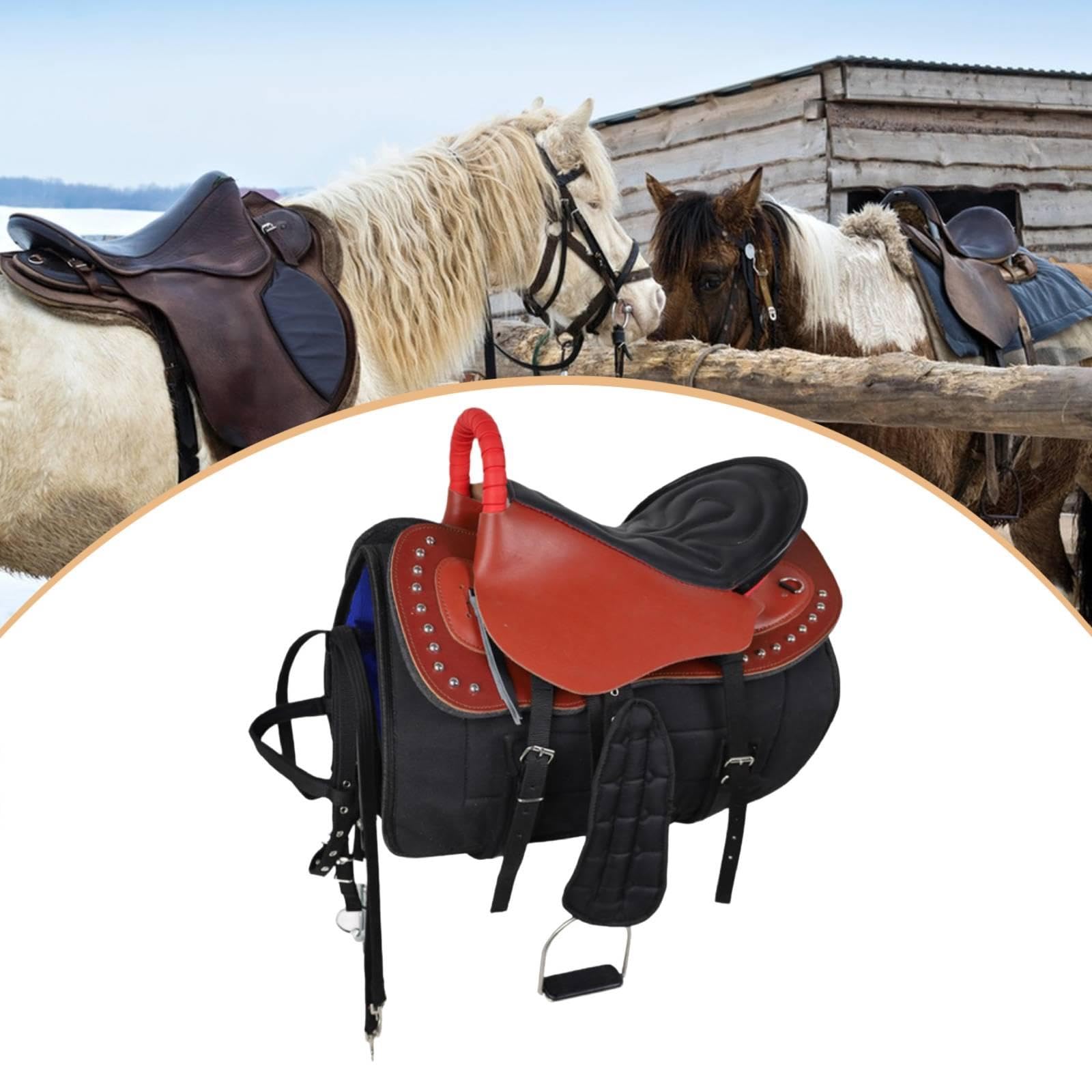 Silla de Montar para Caballo con Equipo Ecuestre Práctico Asiento de Montar Resistente Al Desgaste Juego de Correas Seguro Y Almohadilla Confortable a