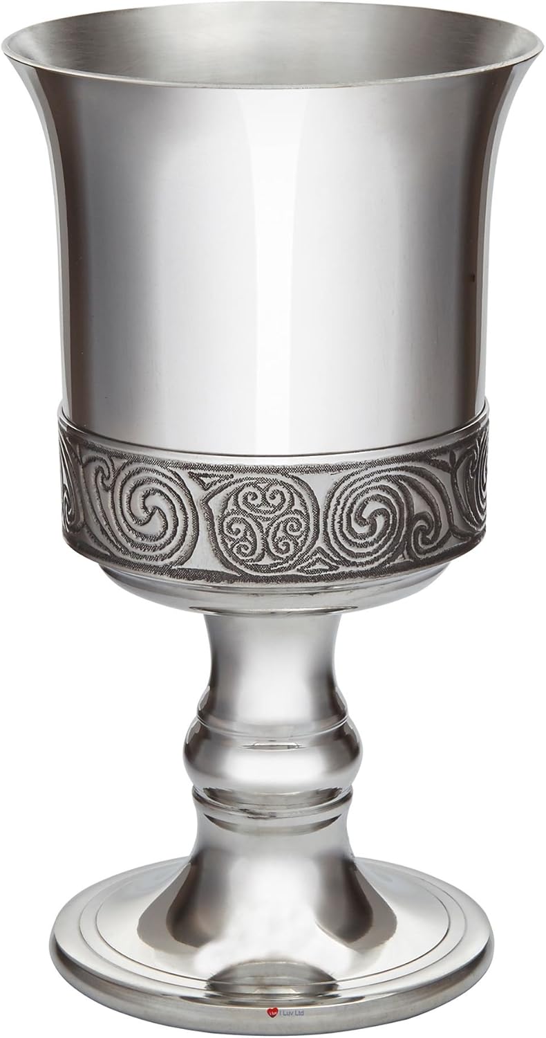 I LUV LTD Wine Goblet classic Flared Bowl on Stem Pewterware With Kells Design Possible for Engraving and For Weddings