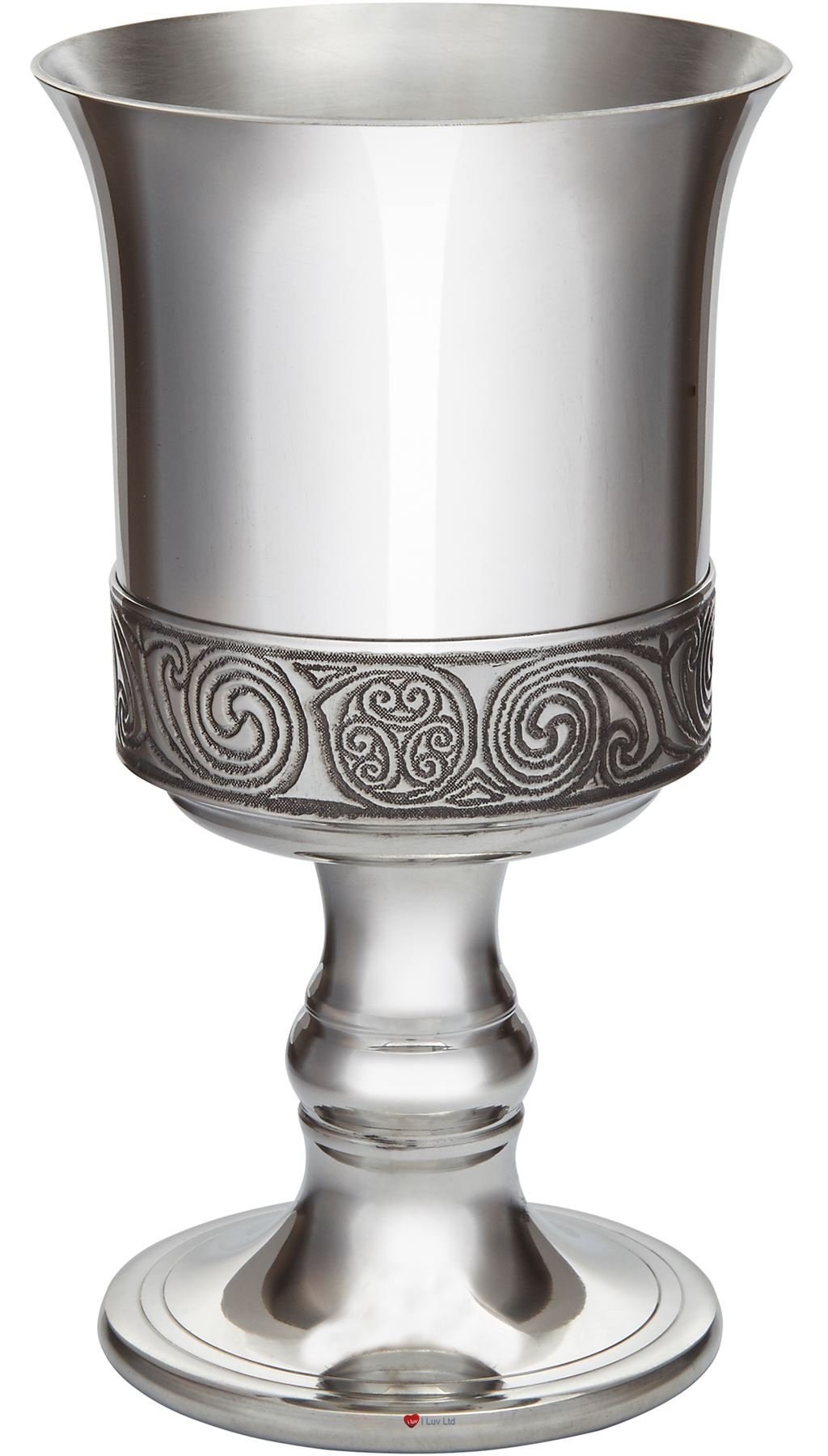 I LUV LTD Wine Goblet classic Flared Bowl on Stem Pewterware With Kells Design Possible for Engraving and For Weddings