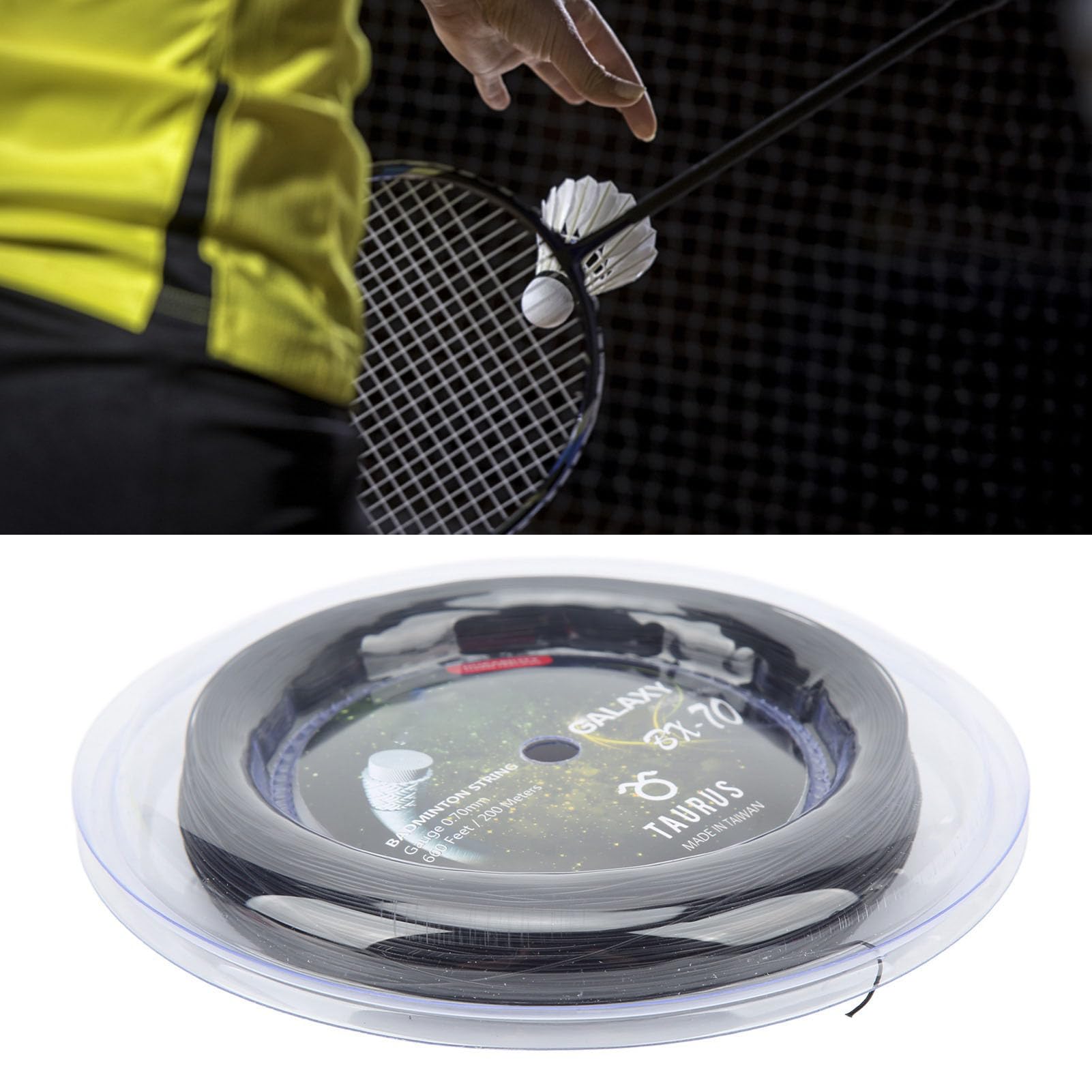 Corde de Raquette de Badminton Professionnelle, Pièces de Rechange de Bobine de 0.7mm, 200m, Couleur Vive à Haute élasticité (Black)