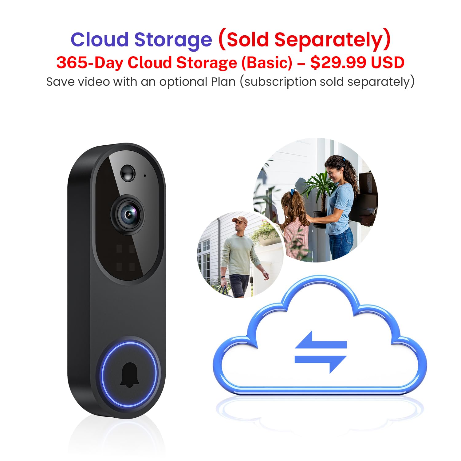 1080p Smart Video Doorbell Camera with AI Motion Detection Night Vision Cloud Storage 2 Way Audio Battery Powered — view 6