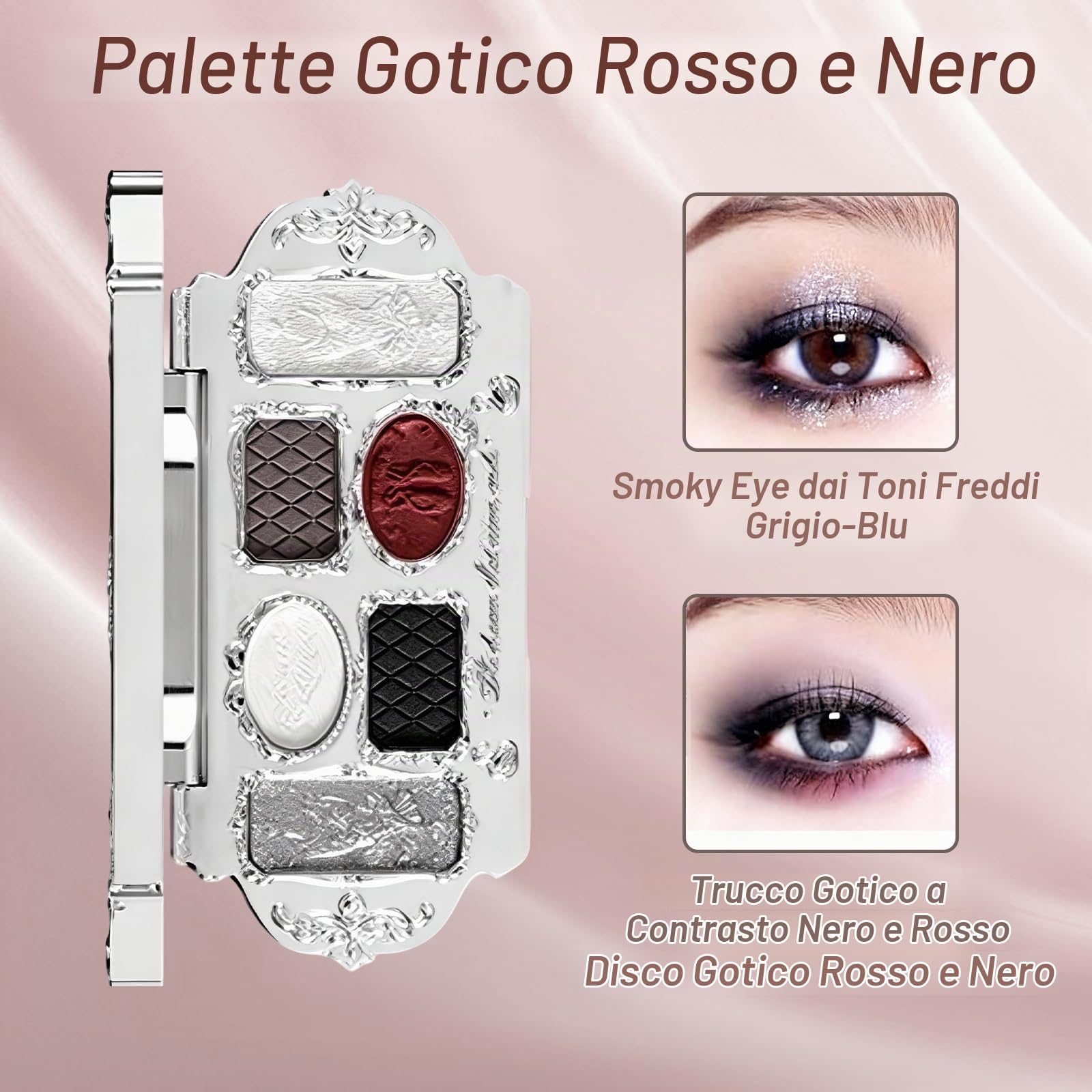 Paletta Ombretti 6 Colori, Serie Swan Ballet con Rilievo Cigno, 4 Opachi & 2 Lucenti, Texture Cremosa Super Pigmentata per Trucco Occhi (Nero)