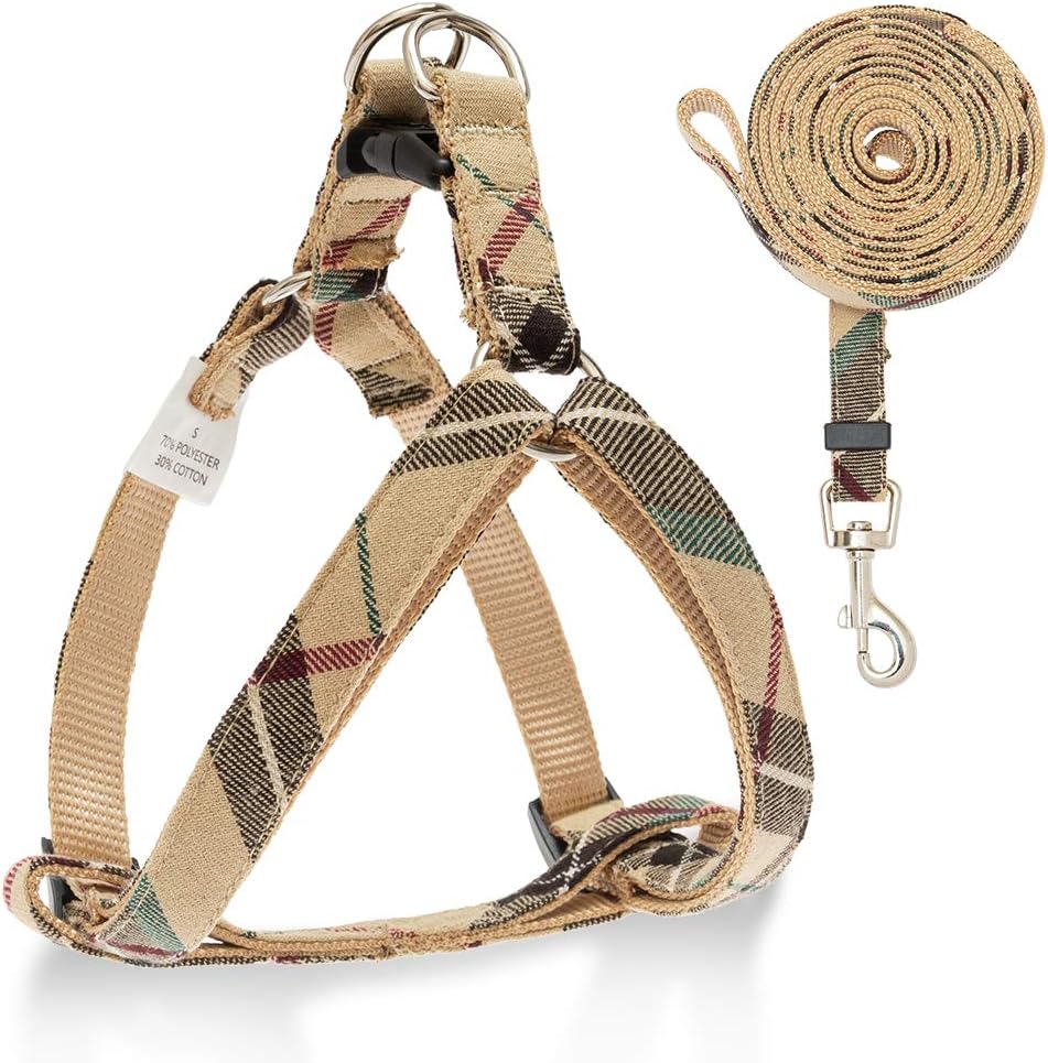 No Pull Dog Harness and Leash Set - Adjustable Plaid Step in Puppy Basic Harness for Small Medium Dogs Cats (S(Chest 15.7-22.8in), Plaid Pink) : Pet Supplies