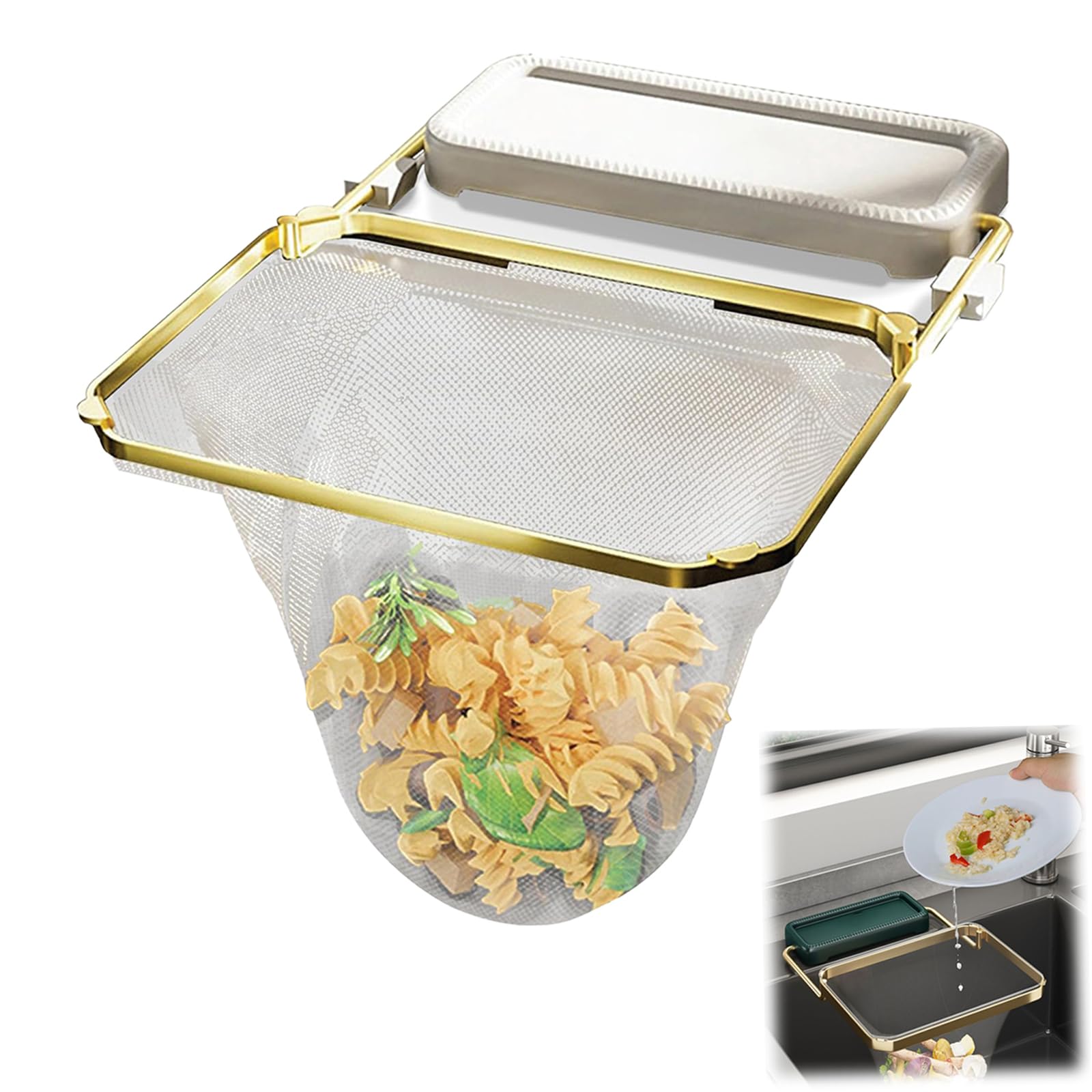 Meshmate Waste Rack Sink,Rotatable Kitchen Sink Strainer,Kitchen Sink Strainer Basket for Filter Leftovers and Drain Water (White, With 50 Bag)