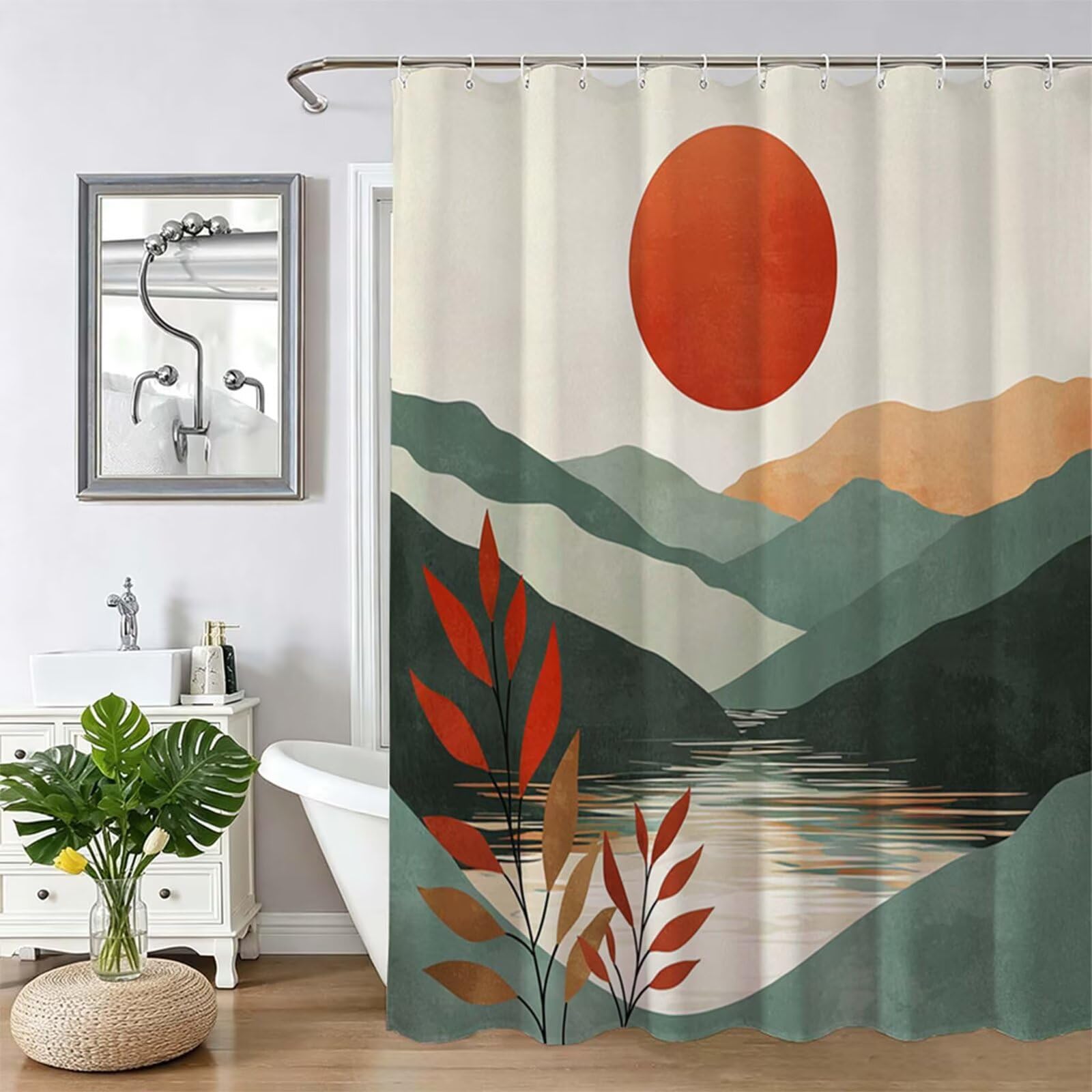 Tenda Doccia in Poliestere blu,Tende per Doccia Extra Lunga 230x180cm,Tramonto Tenda Vasca da Bagno Tessuto Lavabile,Impermeabile e Facile da Pulire,con 12 Ganci,Decorazione per Bagno,Hotel Z-168