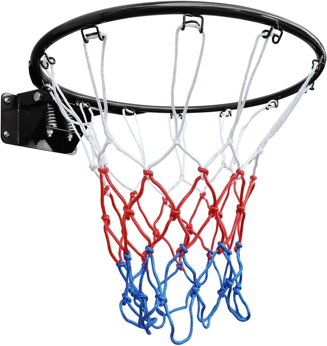 18" Basketball Rim Replacement, Heavy Duty Double Spring Basketball Hoop with All Weather Net, Wall Mounted Solid Steel Basketball Rim for Indoor Outdoor Backyard Court