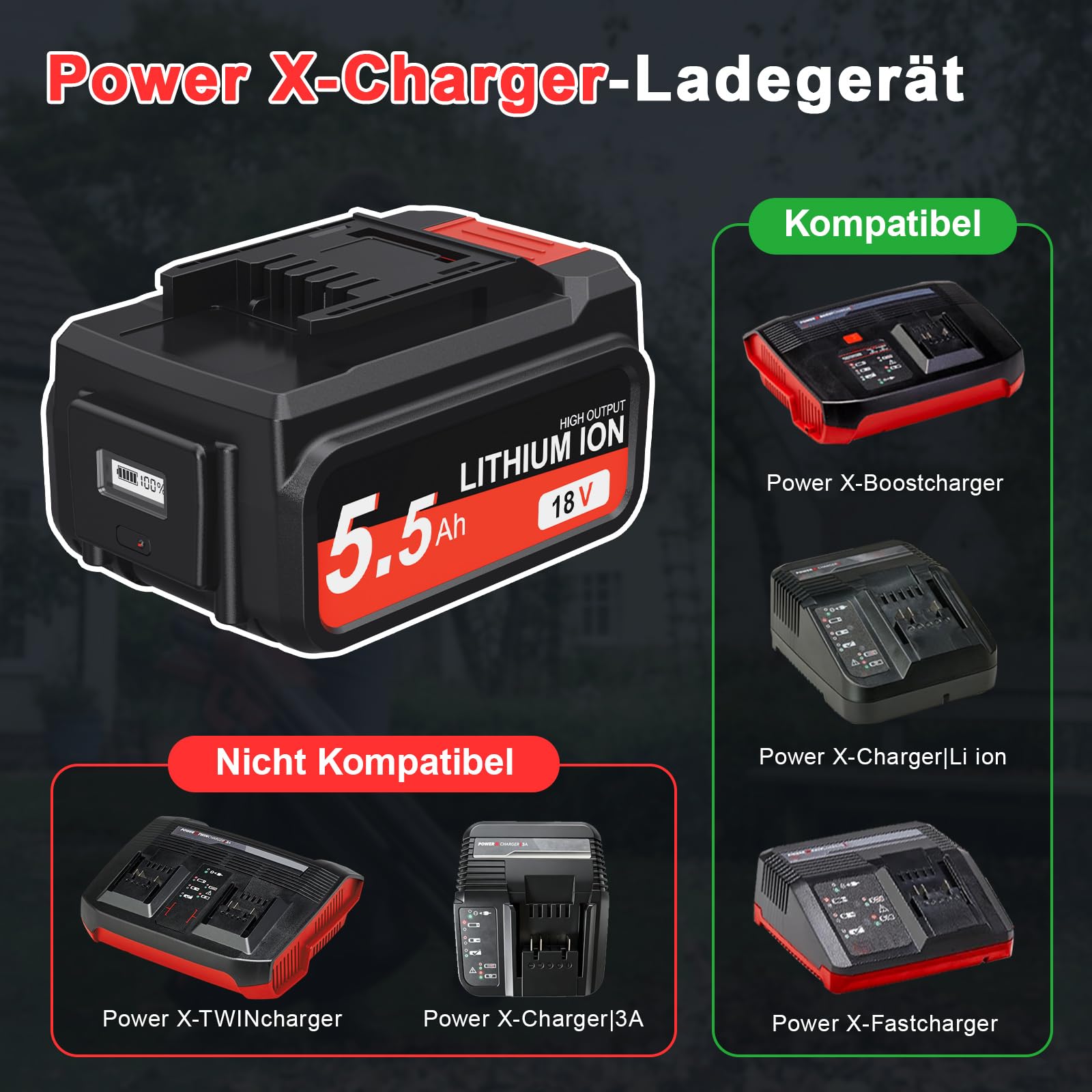 2 Stück 5,5Ah Ersatz akku für Einhel18V Akku mit LED-Leistungsanzeige | Li-Ion für Einhel18V Akku Kompatibel mit Allen PXC-Geräten