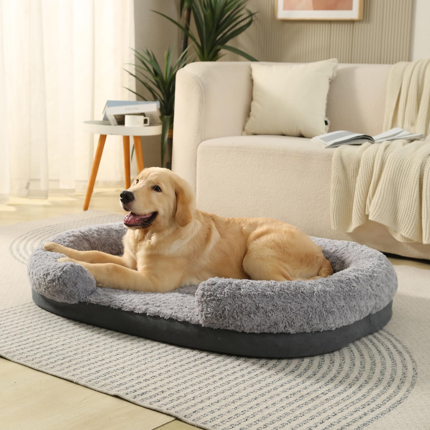 ShinHye Cama ortopédica para perros grandes, cojín de espuma viscoelástica, sofá para perros medianos, lavable, resistente al agua, antideslizante (M-71 x 51 x 17 cm)