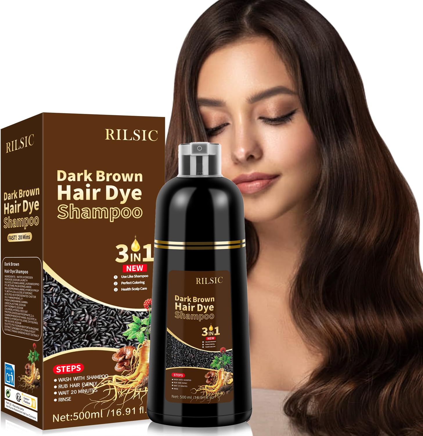 500ML Hair Dye Shampoo 3 w 1 (Ciemnobrązowy)