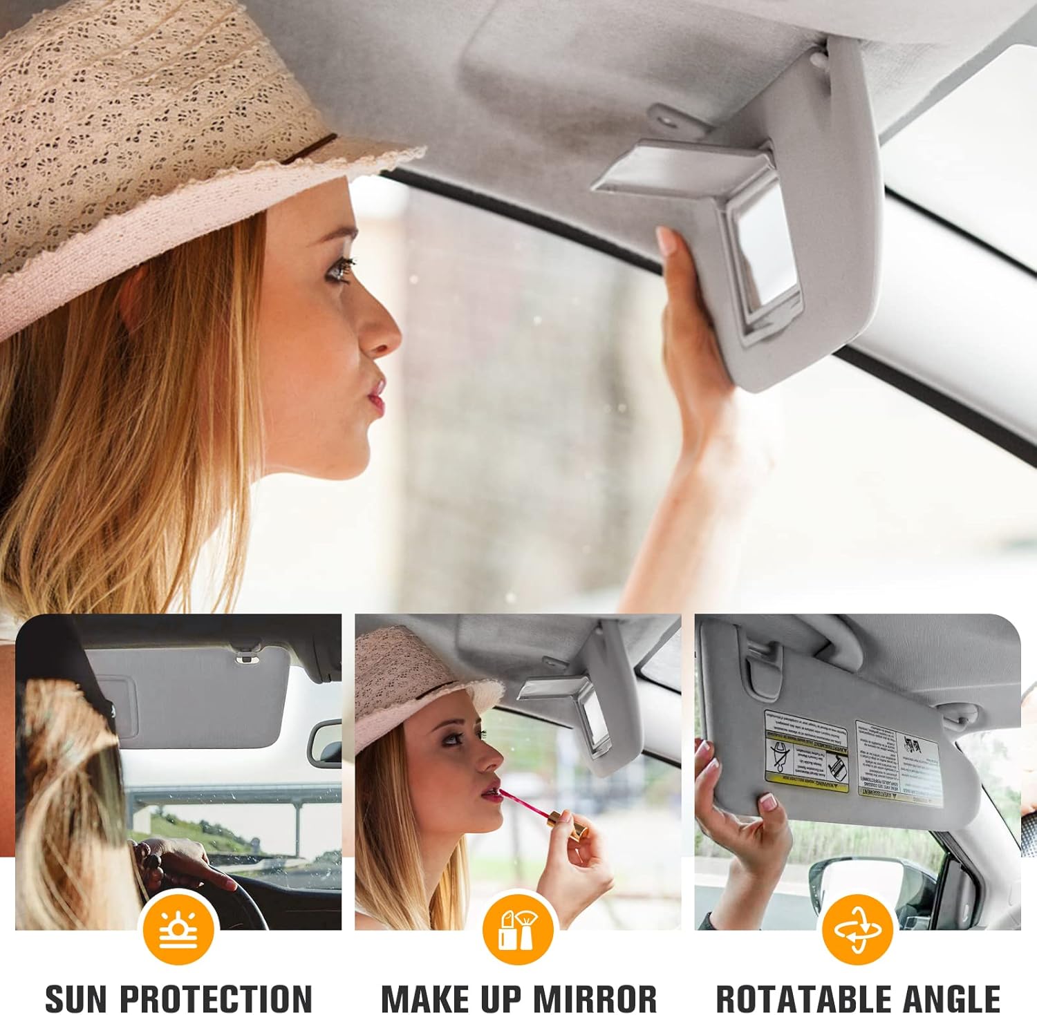 Left & Right Driver Passenger Side Sun Visor Gray with Light, Without Sunroof for Nissan Altima 2013 2014 2015 2016 2017 2018, Replace for 96400-3TA2A, 96401-3TA2A