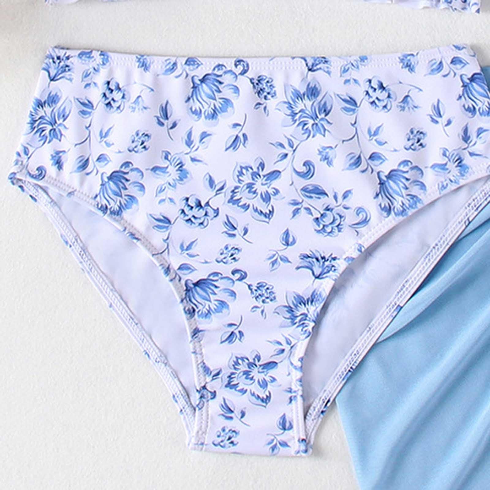 Generisch Juego de bikini de 3 piezas para niña con estampado floral y revestimiento de malla, traje de baño para niños grandes, playa de verano