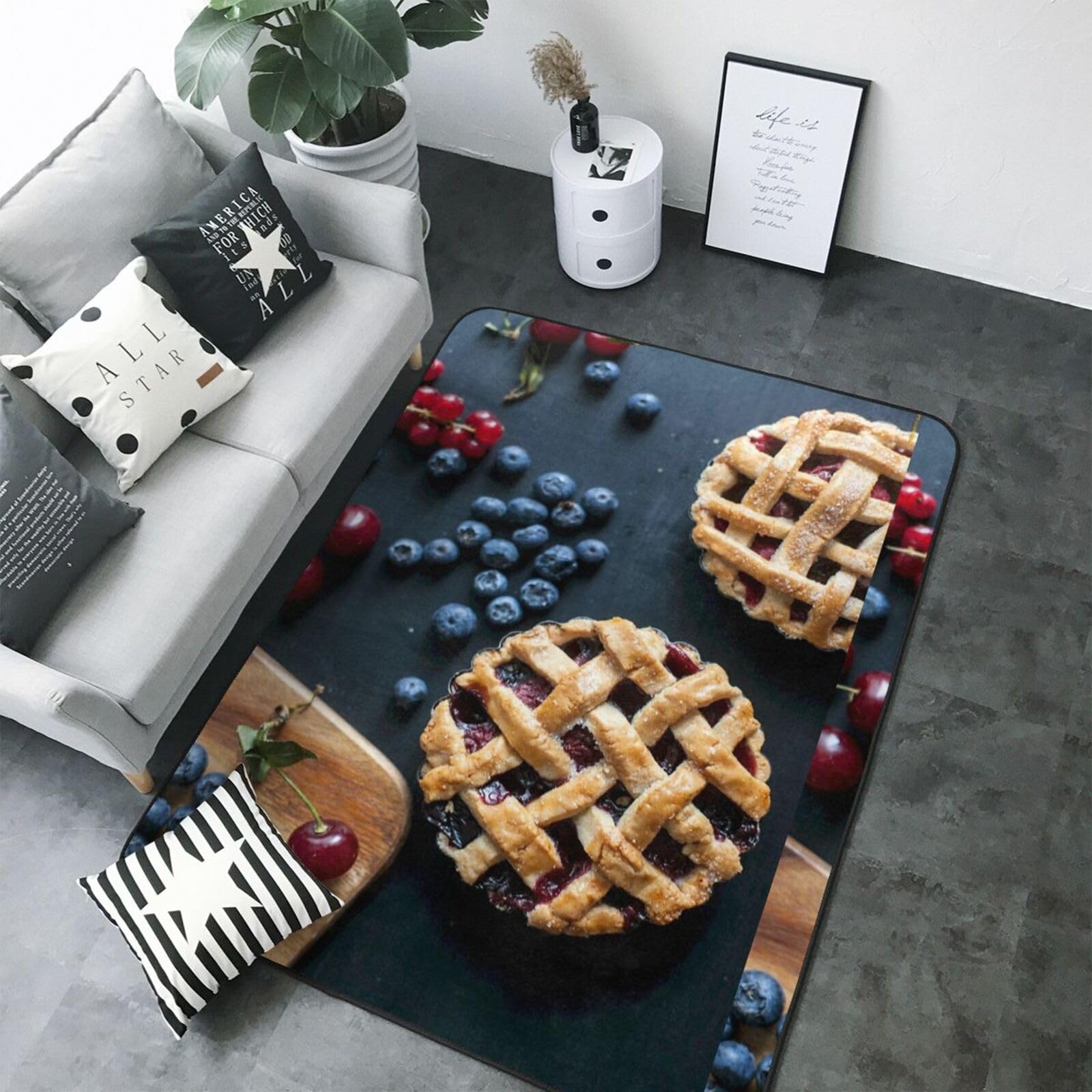 Tarte aux Baies, Tapis de Sol antidérapant pour Salon et Chambre, 208 x 148 cm