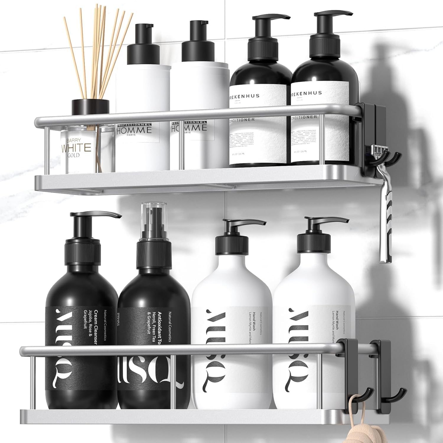 YASONIC Shower Caddy 8 Pack Large Capacity Shower Organizer with Soap Holder and 16 Hooks