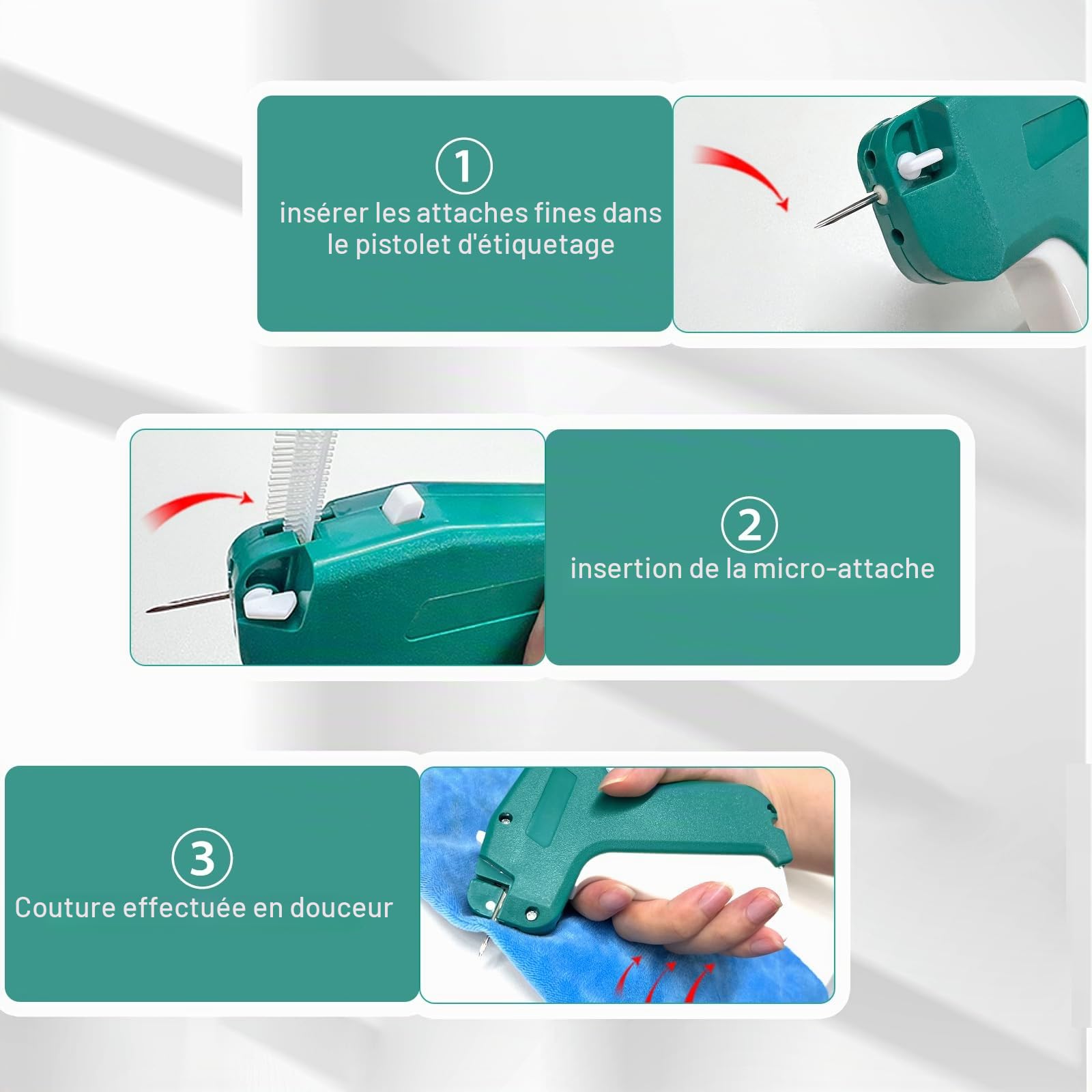 Mini pistolet à point pour vêtements avec 6 aiguilles de rechange et 5 000 attaches de 0,5 cm, fixation rapide de vêtements et étui rigide, mini pistolet à étiquettes fines pour couture, matelassage