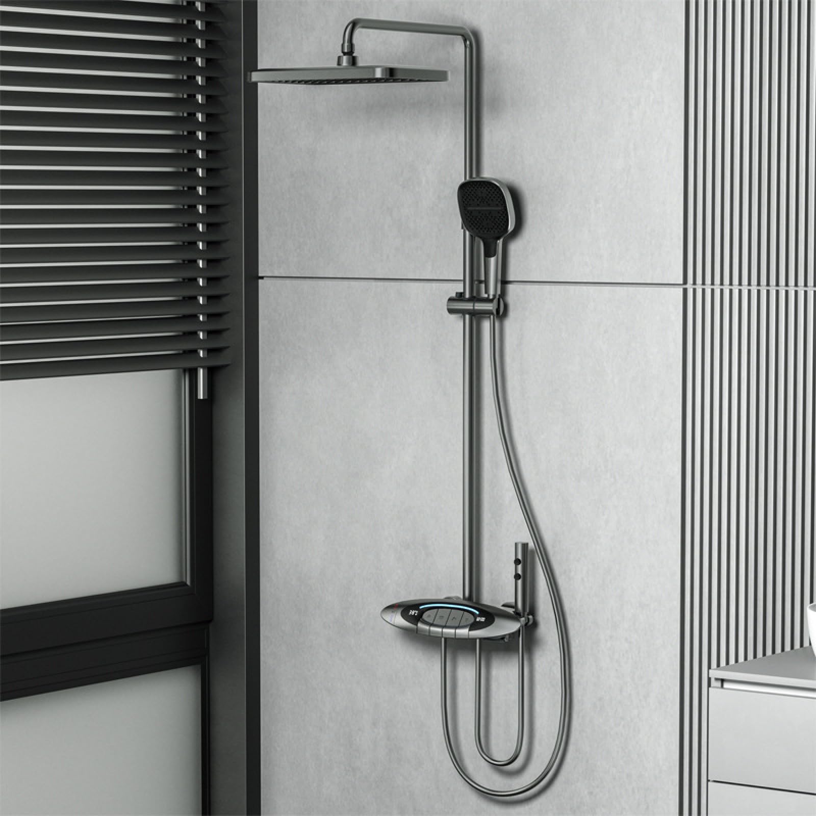 ASerZenith Shower Faucet Digital Thermostatic Bathroom Multi-Function Water Outlet Shower Shower Shower Set, Brushed Gold Shower Set(Gun Grey-Thermostat)