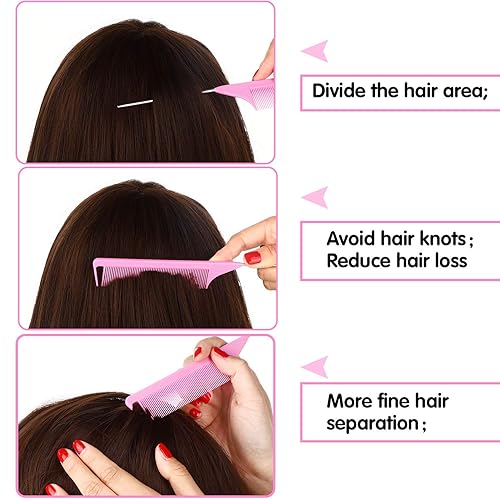 Miniatura 4 de Patelai 12 peines de acero inoxidable para peinar el cabello, burlas, trenzar, presionar, peluquería y hogar (rosa, negro)