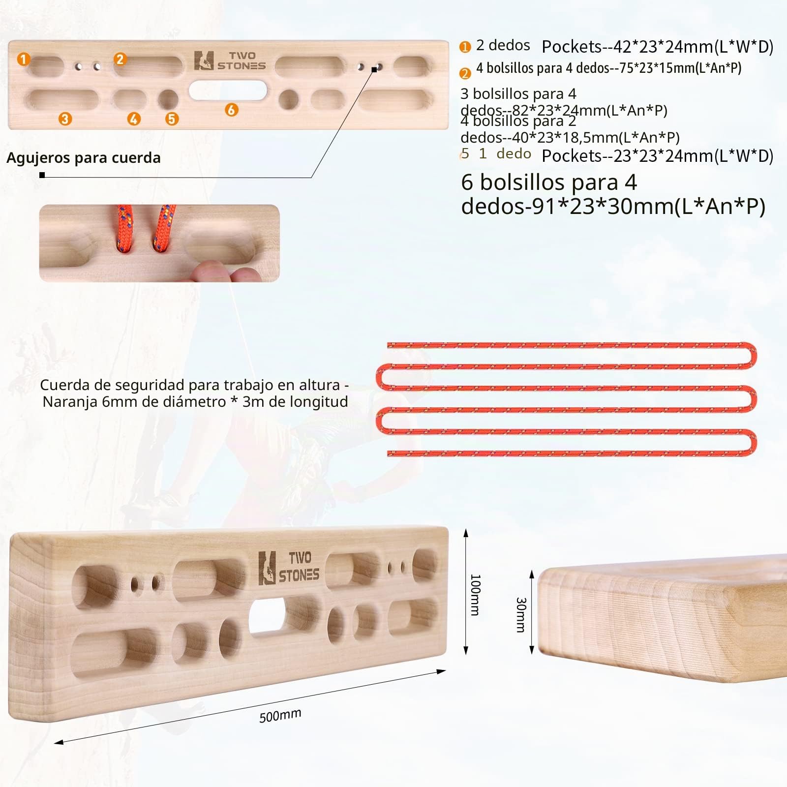 Diapasón Portátil como Tablas de Entrenamiento de Escalada en Roca con Bordes y Bolsillos | Hangboard Portátil para Escaladores como de Escalada en Roca para Interiores y Xxteriores
