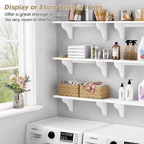 Vista 6 de Forbena Estantes de pared de 24 pulgadas para dormitorio, juego de 3, estantes flotantes grandes para baño, estantería larga decorativa y arqueada