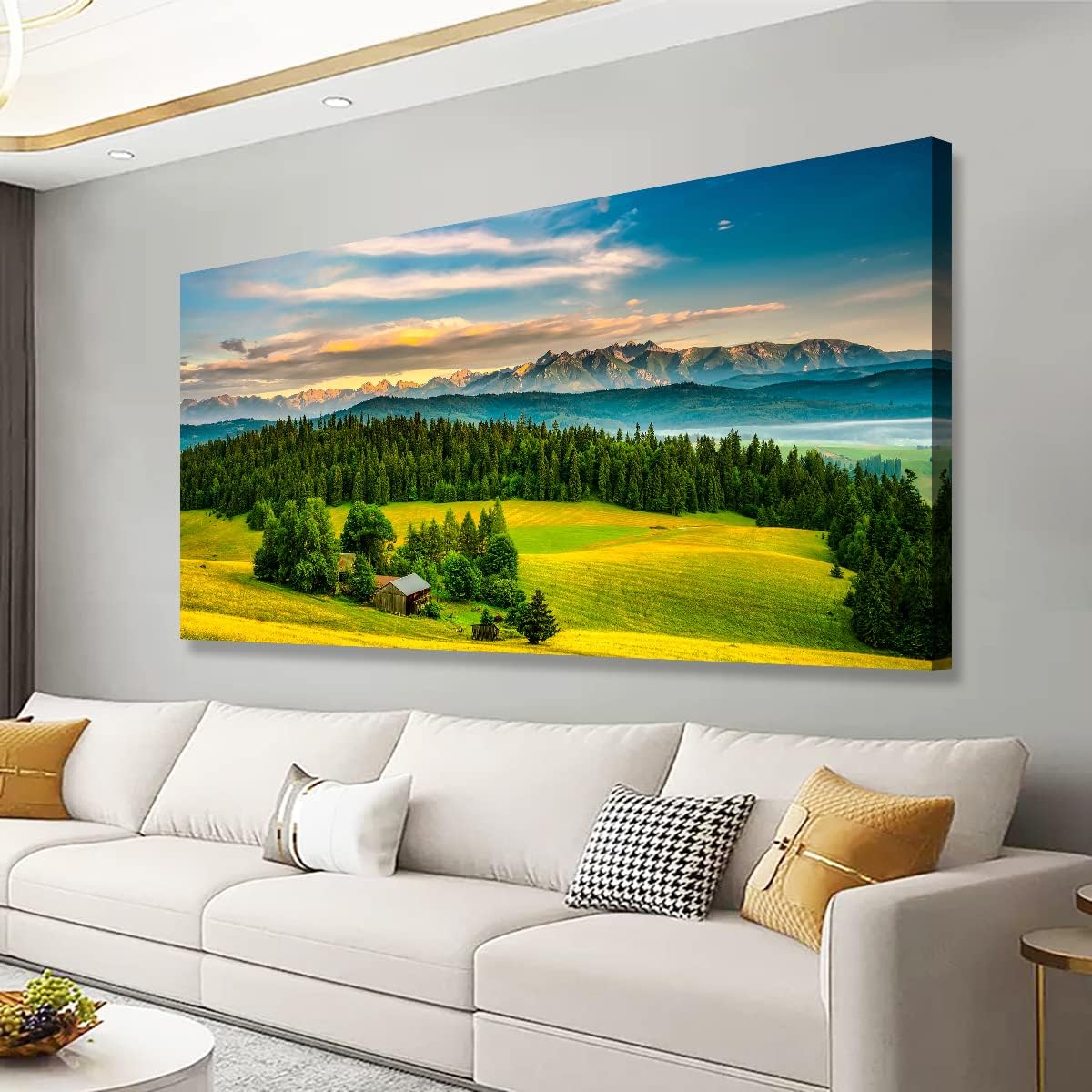 Natural Scenery Forest Pictures Canvas Wall Art For Living Room Bedroom Wall Decor,Mountain Wall Art Print Paitnings for Home Decor,Morden Artwork Grassland Canvas Art,Ready to Hang-20X40Inches 40"L x 20"W Natural Scenery Forest Pictures Canvas Wall Art