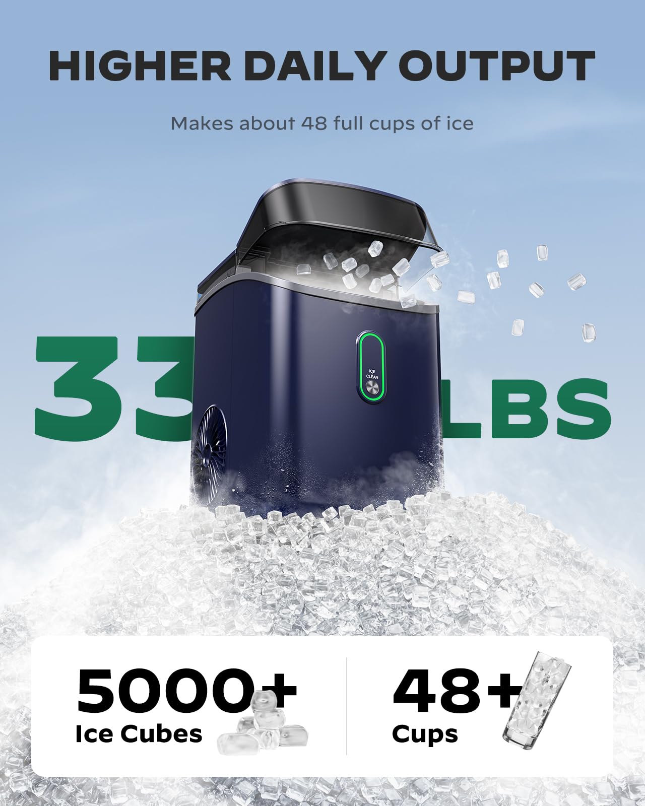 Silonn Nugget Ice Maker Countertop, Pebble Ice Maker With Crushed Ice, One-Click Operation Ice Machine With Self-Cleaning, 33lbs/24h For Home, Kitchen, Office, Blue on Fridge.com - View 3