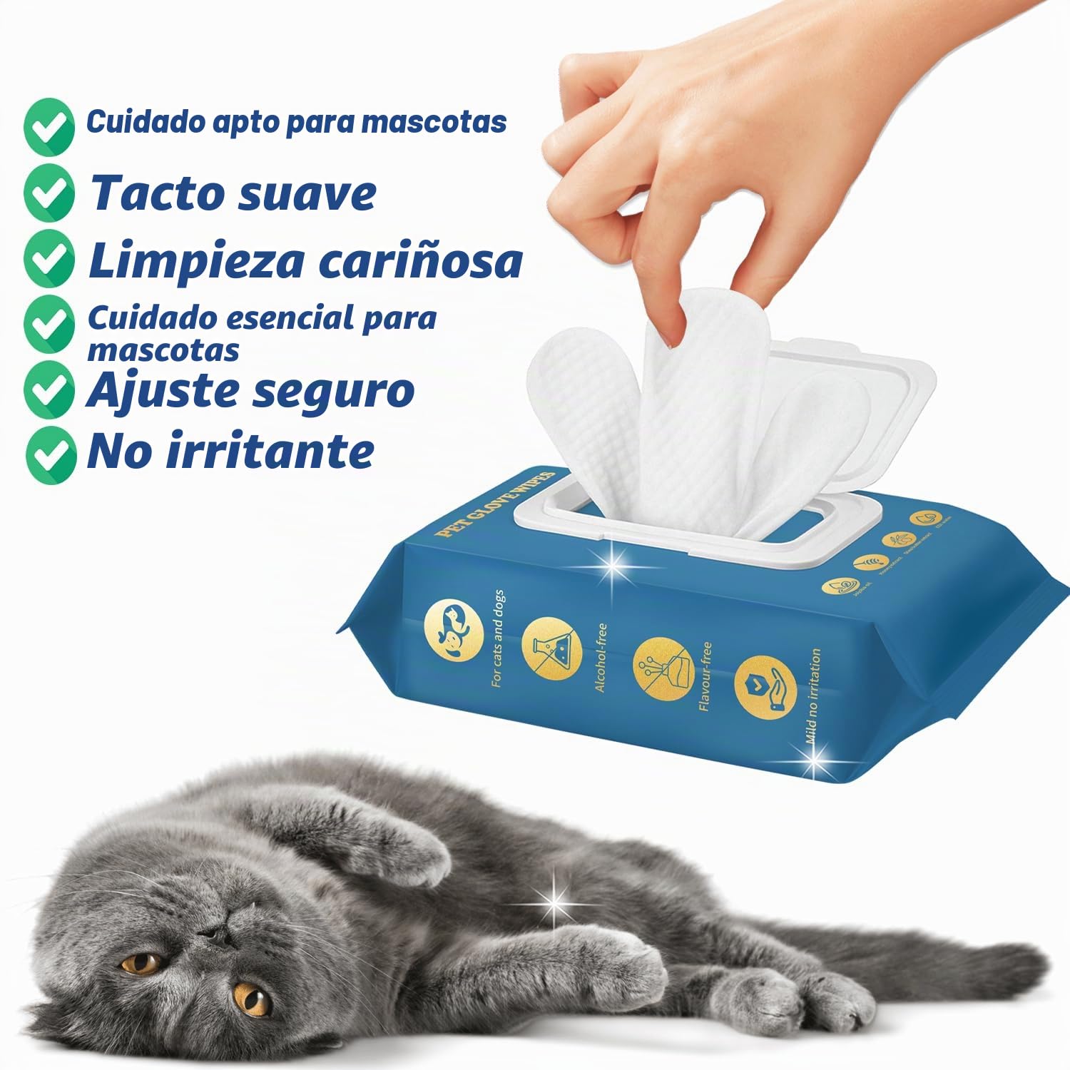 FAZMoss Toallitas de guantes para mascotas para perros y cachorros – Toallitas gruesas y suaves para mascotas, aseo sin lavado para piel, cara, cuerpo, patas, trasero, viajes y uso diario, toallitas