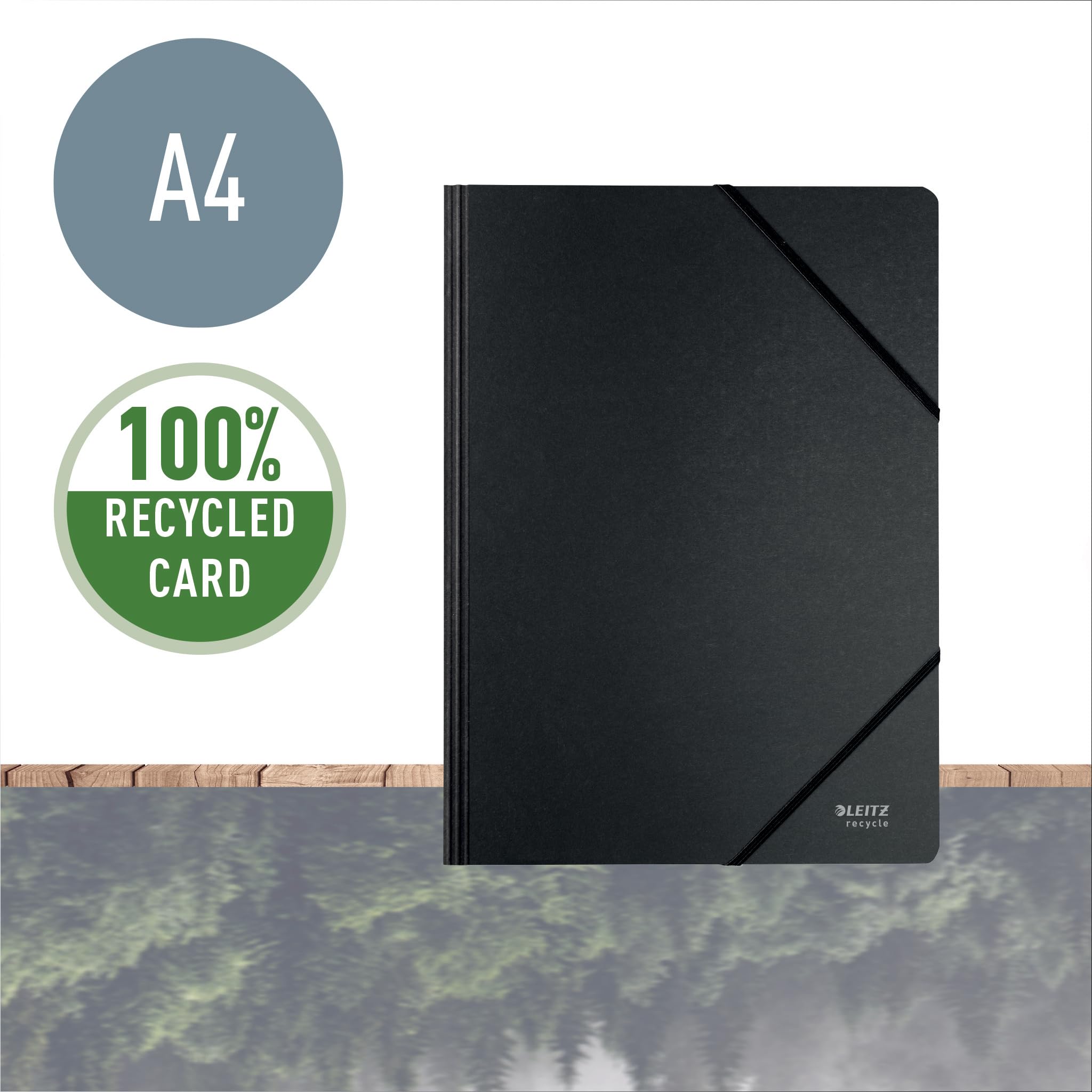 Leitz Recycled Card Folder with Elasticated Bands, A4, Black, Pack of 10 - Image 2