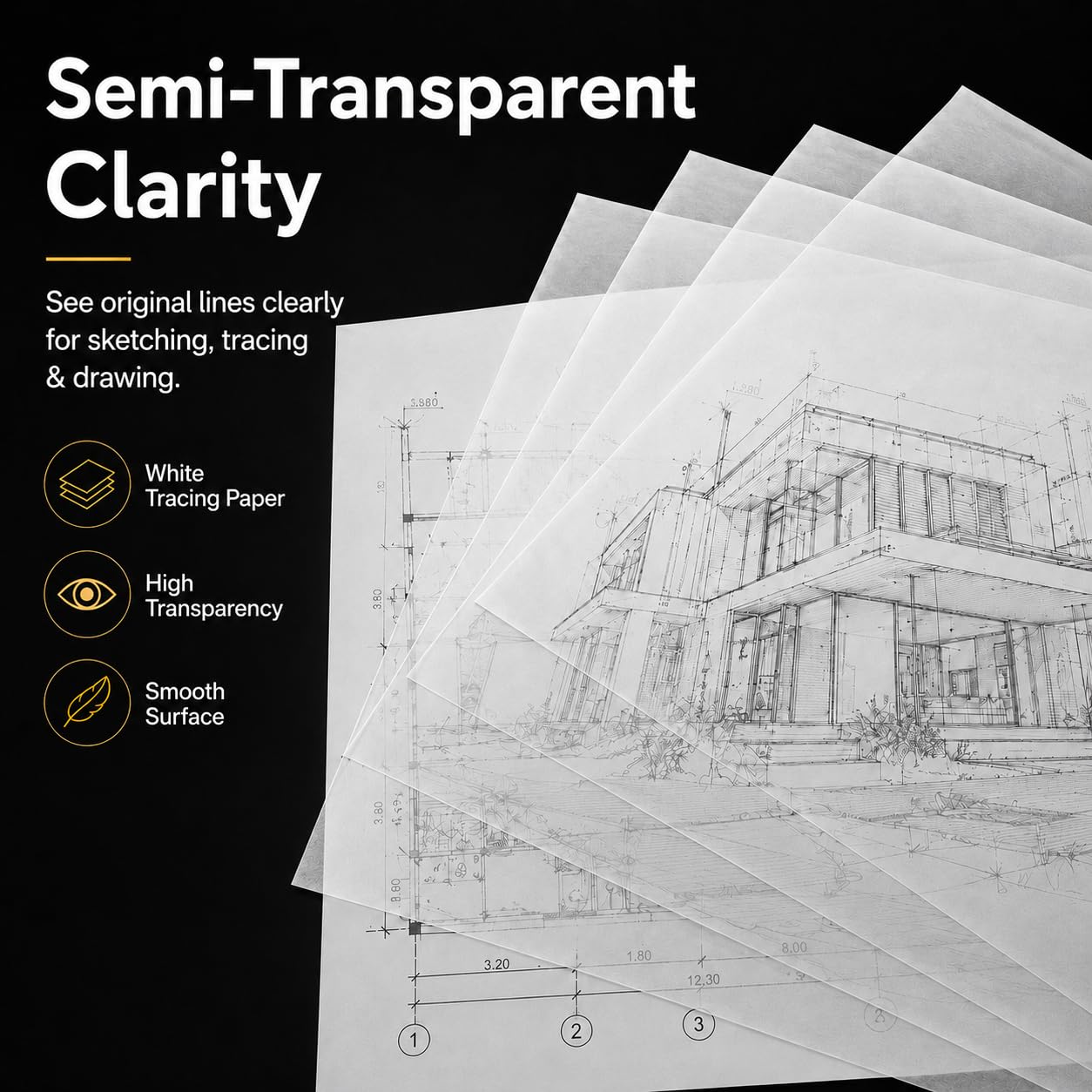 Transfer Paper Tracing Paper for Drawing Trace Paper - PSLER 240 Sheets White Translucent Tracing Paper with 5Pcs Pencil on Artist Lettering Sketch Drawing